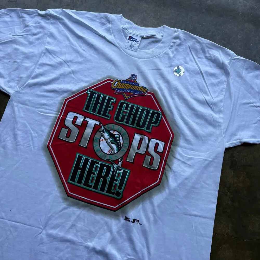 Beautiful Vintage The Chop Stops‎ Here Marlins T-shirt